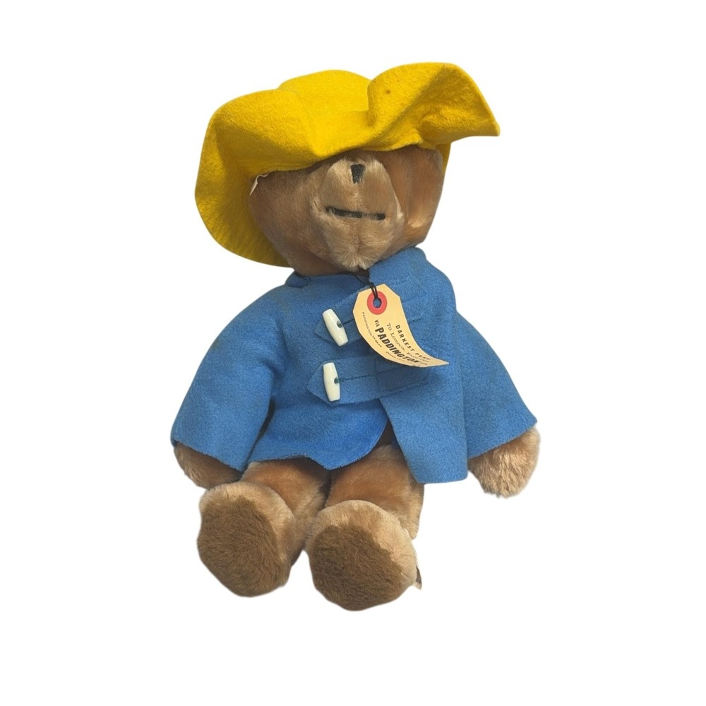 Vintage Eden Toys Paddington Bear Plush Doll Small Brown‎ Blue Coat Yellow Hat